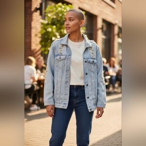 Light Wash Distressed Jean Jacket - Women
